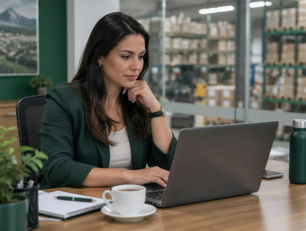 Vendedora analisando oportunidades comerciais no escritório